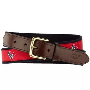 Vineyard Vines Houston Texans NFL Sports Belt Sz 42 Red Blue; Brown Leather